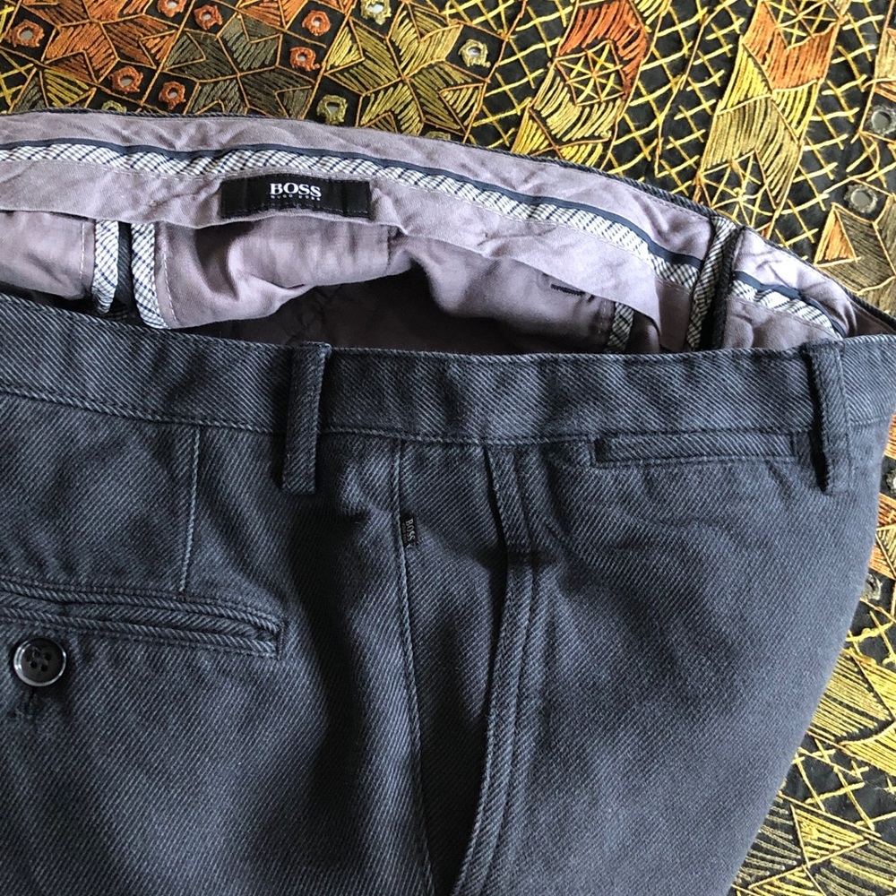 Boss Men's Dark Gray Dress Pants with Light Gray Waistband Lining